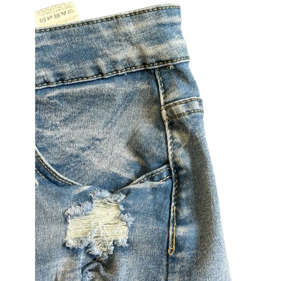 Shein Distressed Jean Shorts Medium Blue Cutoff Raw Hem High Rise Denim Summer - Picture 3 of 6